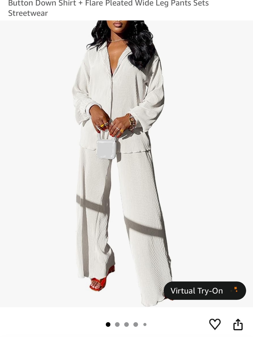 Women's White Pleated Button-Up Shirt and pants set